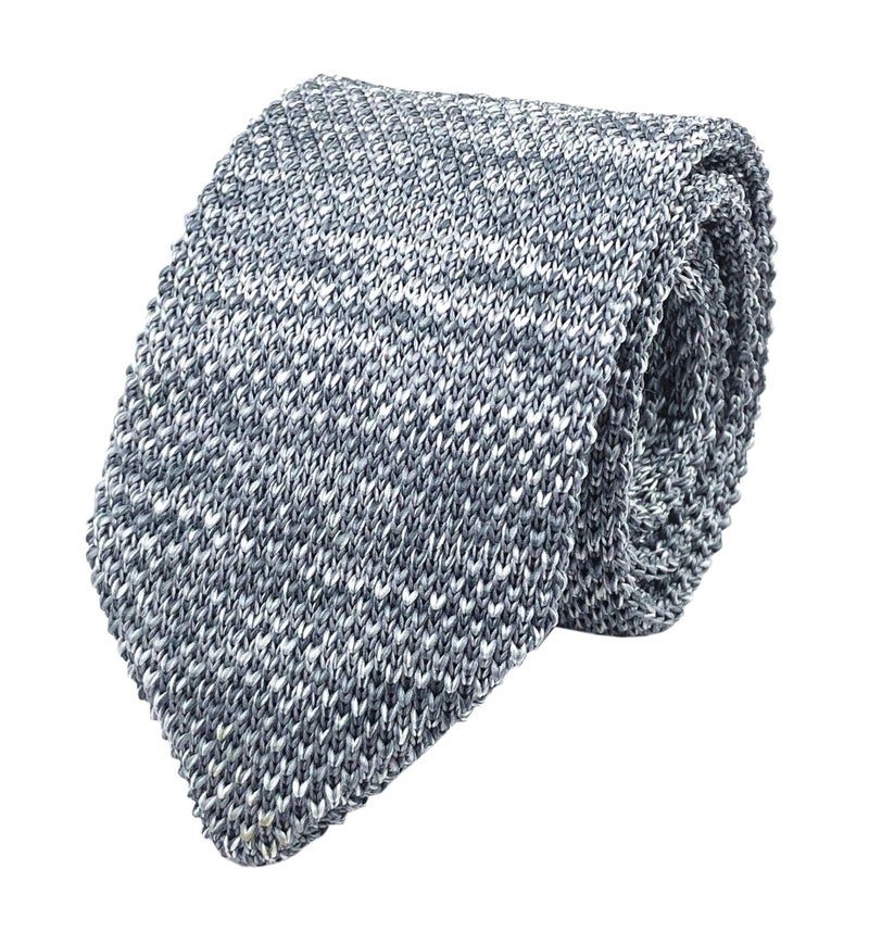 Secdtie Men's Skinny Knit Tie Vintage Mixed Pattern Casual 2.4" Necktie (One Size, Tweed Grey) - Image 1